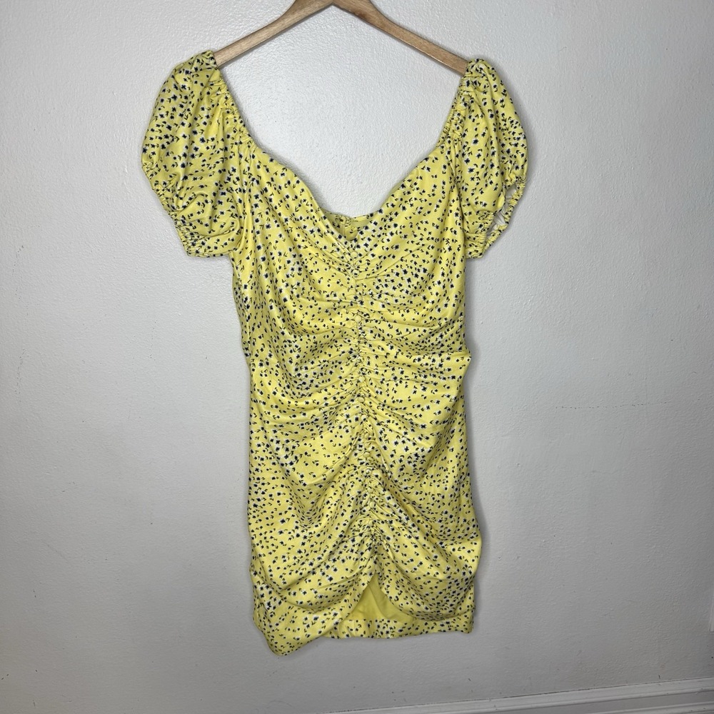 Lavish Alice Yellow Floral Puff Sleeve Off Shoulder Mini Dress Women's US 10